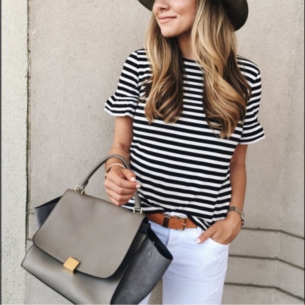 J Crew Breton stripe ruffle top XL